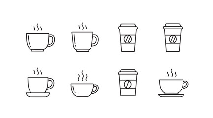 Hand drawn coffee cup collection minimalist sketches featuring hot beverages and takeaway cups vector