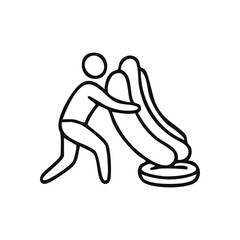 (Effort Moving Oversized Hot Dog. This pictogram shows a figure striving to transport a massive frankfurter onto its bread. It represents the humorous challenge of an unwieldy task.)