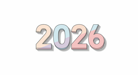 Pastelcolored numbers 2026 with black outlines and drop shadows on a plain white background
