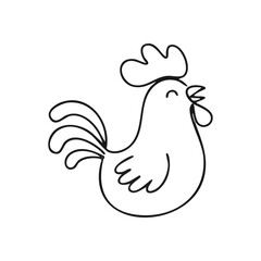 (Cute Rooster Simple Line Art. A delightful avian illustration conveying cheerfulness and new beginnings. Perfect for rustic, educational, or children's themed projects.)