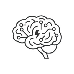 (Artificial Intelligence Brain Chip. A human mind outline with integrated circuits and an energy spark. This symbolizes advanced computing, brilliant concepts, and future innovation.)