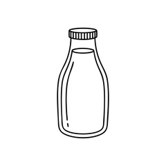 (Milk Bottle Line Art. Simple linear drawing of a classic glass receptacle, conveying natural goodness and essential nourishment.)