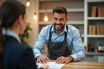 Challenging Gender Norms: Confident Male Receptionist Welcoming Clients at Front Desk