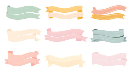 Collection of sixteen flat ribbon banners for graphic design and decoration