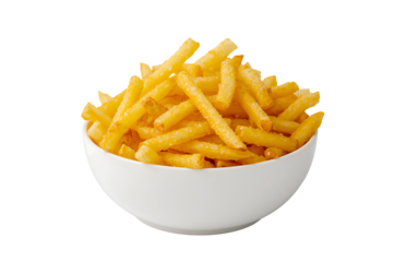 Golden French Fries in White Bowl Isolated
