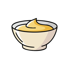 (Creamy Condiment Dip Illustration. This vibrant graphic portrays a smooth, golden accompaniment in a clean dish. It represents culinary flavor and simple taste enhancement for various meals.)