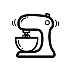 (Kitchen Stand Mixer Icon. Simple graphic depicting an active automatic batter stirrer, symbolizing efficient home culinary arts and delightful sweet creations.)
