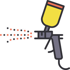 Spray Gun Tool Used For Painting Application With Particles Emitting From Nozzle In Flat Design Style