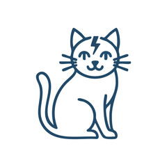 (Energetic Cat Lightning Bolt Logo. A cute feline illustration featuring a prominent thunder symbol. This simple outline drawing conveys a feeling of speed, power, and spirited playfulness.)