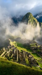 Mystical Machu Picchu emerges from morning fog a breathtaking Andean landscape adventure awaits