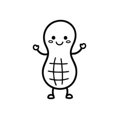 (Cute Smiling Peanut Illustration. Delightful outline art of an upbeat groundnut, exuding cheerfulness. This endearing legume character symbolizes happiness and wholesome treats in a fun way.)