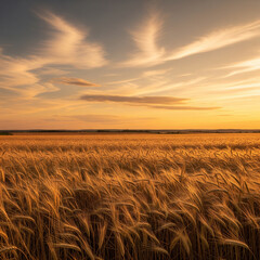 The wheat swayed gently in the afternoon breeze, the orange sky covered with thin clouds.
