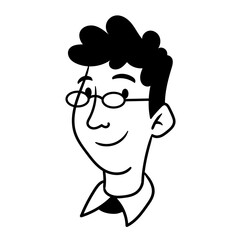 Black and White Cartoon Nerd or Student Avatar with Glasses