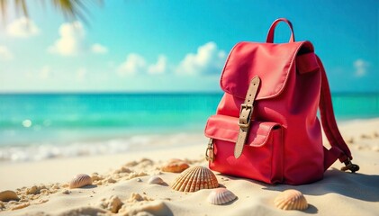 Backpack on Sunny Beach Seashells, Waves, and the Joy of Summer Travel