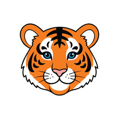 (Cute Cartoon Tiger Head Mascot. Vibrant artwork of a friendly feline, representing power and vitality, perfect for children's designs and playful themes.)