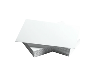 A stack of white rectangular cards, with a top card slightly askew, set against a stark black backdrop