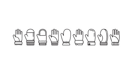 Collection of cozy mittens and gloves line art icons for winter season apparel design vector