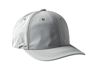 A plain gray baseball cap, rendered with soft shading, against a black background