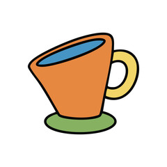 (Whimsical Colorful Beverage Cup. A charming cartoon style illustration of an orange mug with a yellow handle. Its playful tilt suggests a fun and quirky mood, perfect for creative projects.)