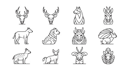 Collection of hand drawn animal heads and figures for design projects vector