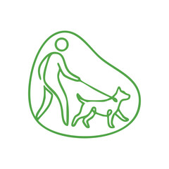 Fototapeta premium (Pet Owner Walking Dog Line Artwork. Minimalist emerald outline drawing of a human exercising with their beloved canine. Symbolizes companionship, responsibility, and healthy living.)
