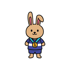 (First Place Bunny Champion. This adorable cartoon hare sports a top achievement medallion, symbolizing triumph, excellence, and reaching the pinnacle of success.)