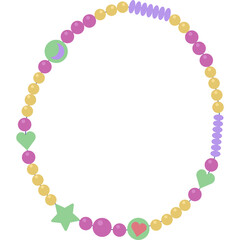 Pastel Bead Circle Bracelet with Star Moon and Heart Charms on Transparent Background