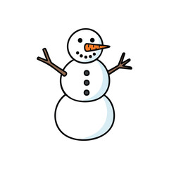 (Cute Winter Snowman Graphic. This cheerful snow figure with a carrot nose and stick arms embodies the joy of the cold season and festive holiday spirit.)