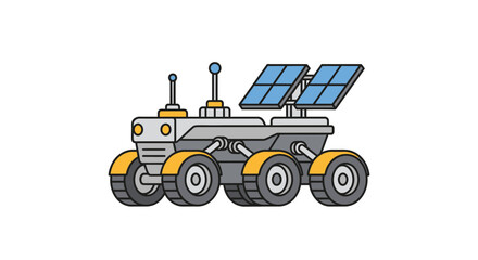 Illustration of a futuristic space exploration rover with solar panels for energy exploration