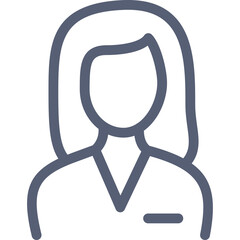 Outline Icon of a Woman with Shoulder Length Hair Wearing a Collared Shirt and Blazer Detailed Vector Graphic