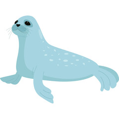 Pale Blue Seal Lying Down Facing Left On Transparent Background Simplified Graphic Style
