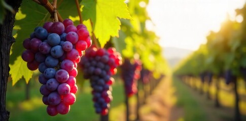 Sun-Ripened Grapes Hanging Heavy on the Vine A Picturesque Autumn Harvest in the Vineyard