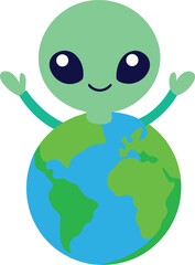 Obraz premium Cute Alien Celebrating Earth Halloween Party Vector illustration