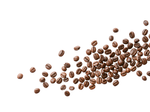 Roasted coffee beans scattered on black background