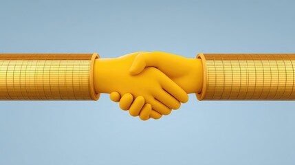 Handshake Symbolizing Cooperation and Partnership with Stylized Yellow Hands on a Soft Blue Background Reflecting Trust, Unity, and Business Collaboration