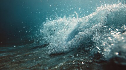 Fototapeta premium Sunlit Droplets Dance on a Deep Teal Ocean Wave's Dynamic Splash