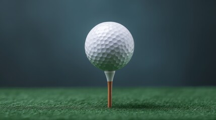Close-Up of a White Golf Ball Teed Up on a Short Grass Surface with a Dark Background, Perfect for Sports, Recreation, and Golfing Themes in Photography and Marketing