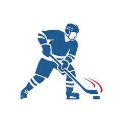 Obraz premium (Dynamic Ice Hockey Player Action. An individual expertly handles the puck during an intense frozen game. This athletic depiction symbolizes power, speed, and competitive vigor.)