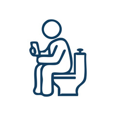 (Digital Device Bathroom Usage Icon. This pictogram portrays someone occupied with their mobile gadget in a restroom setting. It reflects modern technology dependence and private relaxation.)