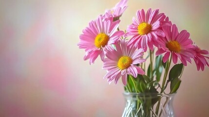 A close-up of a carefully arranged spring bouquet in a glass vase, with the flowers looking fresh and dewy.