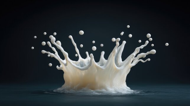 Dynamic Milk Splash Against Dark Background Capturing the Essence of Motion and Fluidity in a Detailed and Striking Stock Image Perfect for Creative Projects