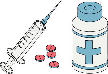 Illustration of a Filled Syringe Resting on a Surface