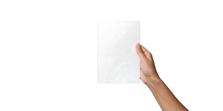 Hand holding blank white sheet of paper mockup - Powered by Adobe