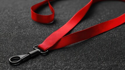 Bold Red Lanyard with Matte Black Swivel Hook on a Granular Gray Surface