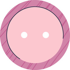 Fototapeta premium Pink Circle With Stripes and Two White Dots On Transparent Background Simple Round Shape With Dark Border Minimalist Design