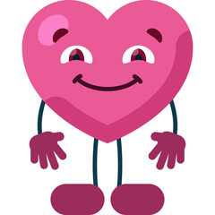 Pink Heart Character With Smiling Face and Cute Eyes Standing With Arms Outstretched in a Playful Pose Against a White Background