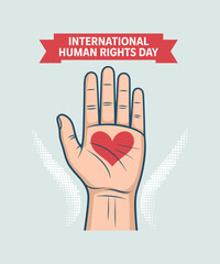 International Human Rights Day with Heart Symbol on Palm