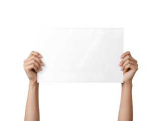 Woman holding blank white paper in hands