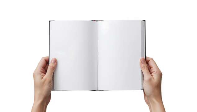 Hands holding blank open book mockup