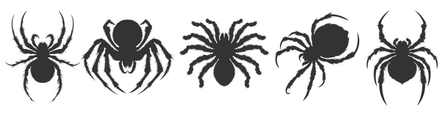 set of black spiders silhouette vector eps